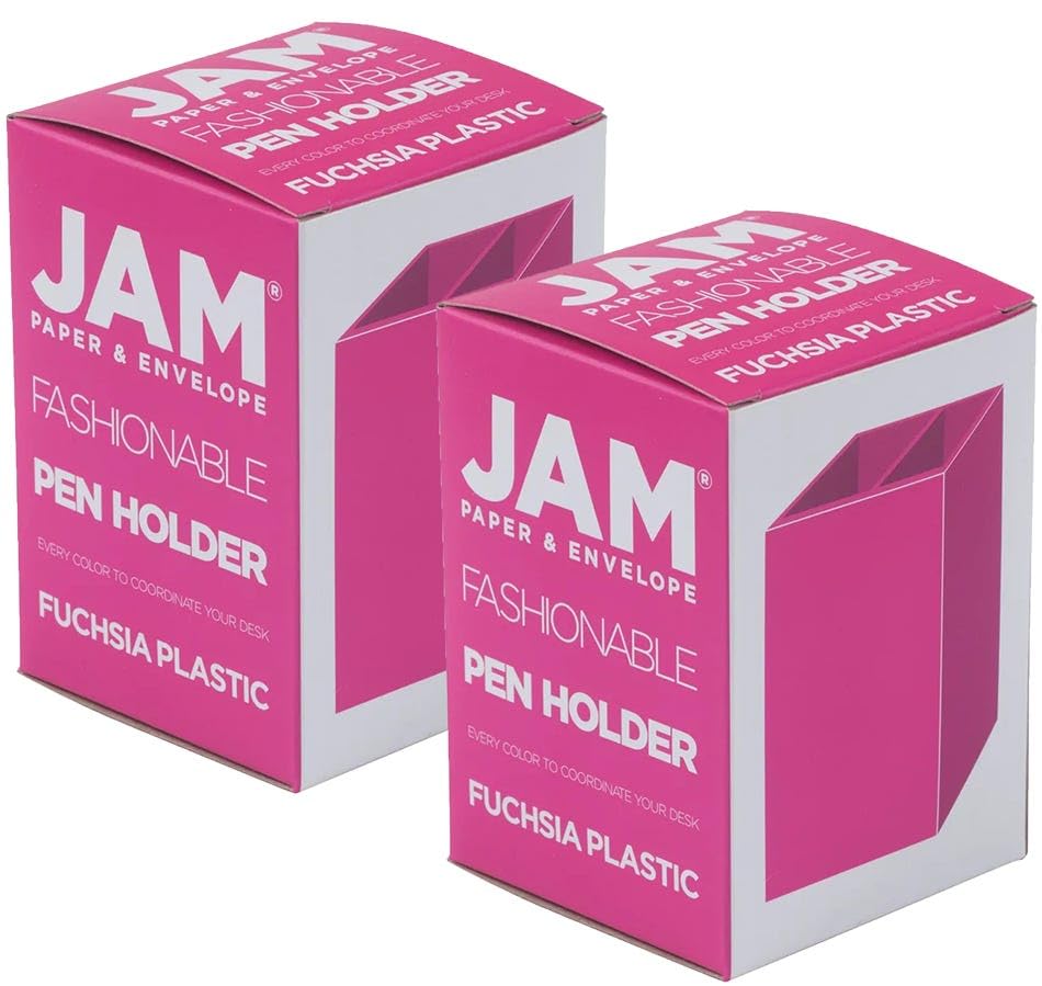 Image of JAM PAPER Plastic Pen Holders - Fuchsia Pink Desktop Pencil Cups - 2 /Pack