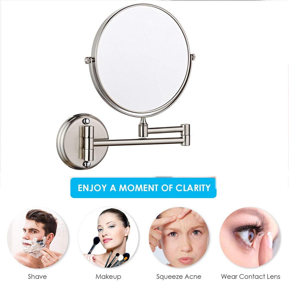 Specchio per Trucco da Parete da 8 Pollici con ingrandimento, Specchio da Bagno a Parete ingranditore, Girevole a 360 Gradi, Braccio Estensibile, roto