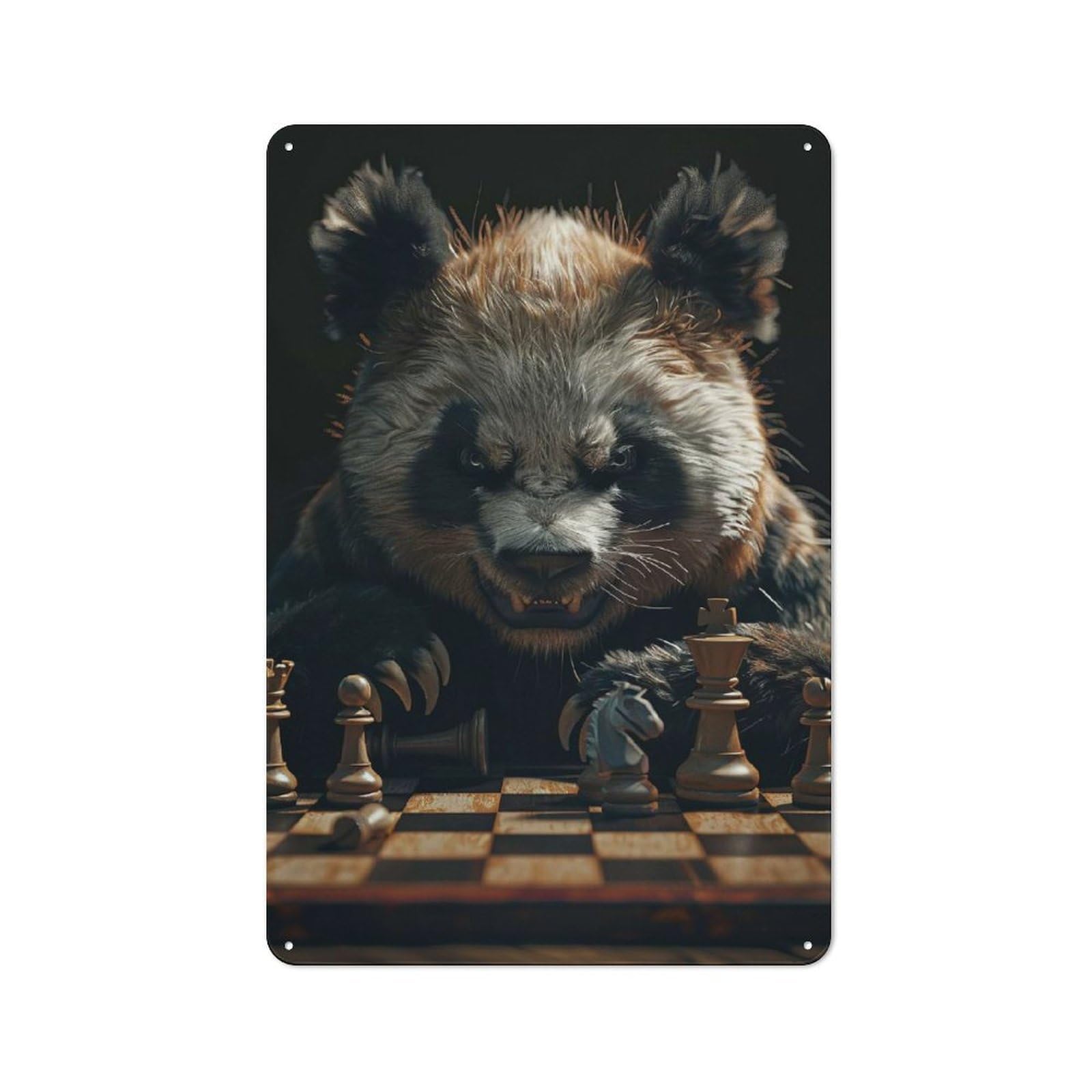 Panda Chess Retro Metal Sign 30x20cm, Old Fashioned Retro Room Decor for Living Room, Hallway, Kitchen Or Cafe