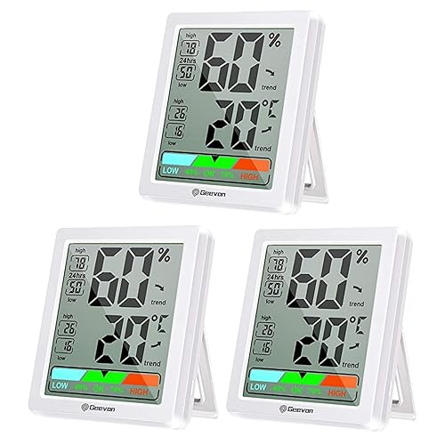 Miniatura 9 de Geevon Paquete de 3 higrómetros digitales para interiores, termómetro higrómetro digital para interiores, utilizado en garaje, dormitorio,