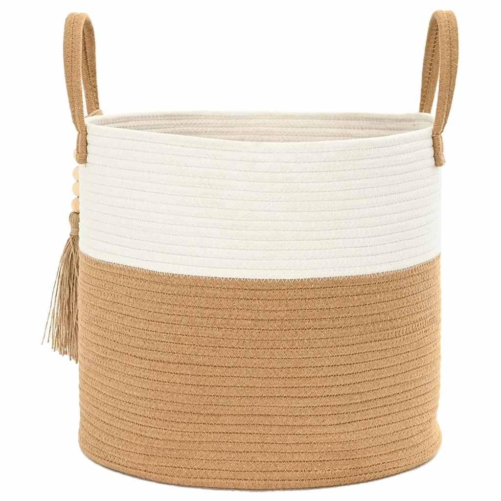 Kosz do przechowywania Bawełna Brązowy Biały 40x35 cm | Składane z uchwytami, Ręcznie plecione, Na ubrania zabawkowe koce, Zalecane pranie ręczne