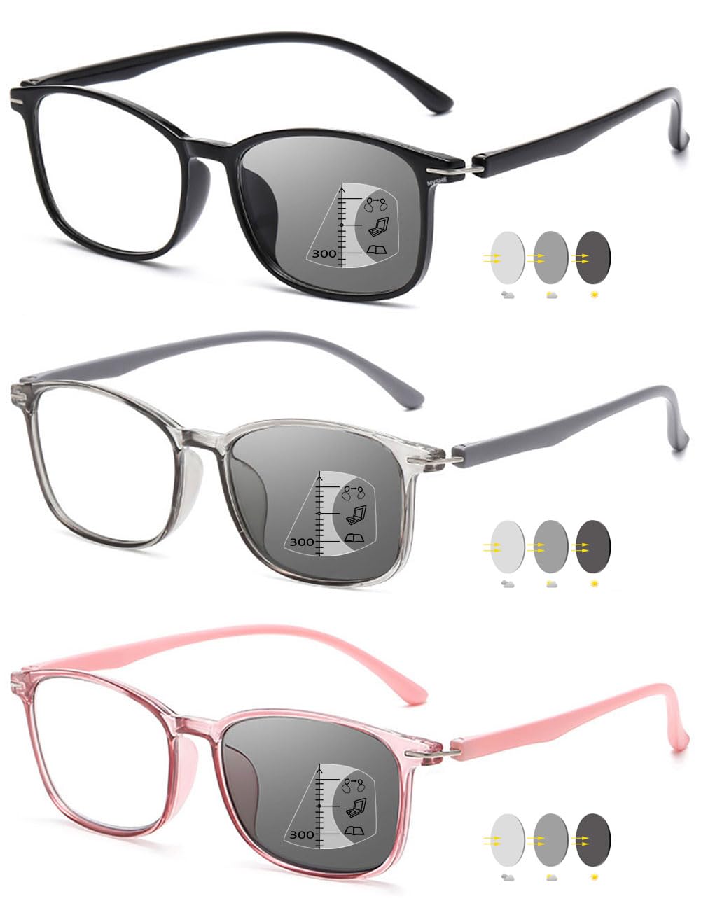 VEVESMUNDO Selbsttönende Lesebrille Gleitsichtbrille Blaulichtfilter Gleitsicht Multifocus Progressive Brillen Gleitsichtlesebrille für Herren Damen