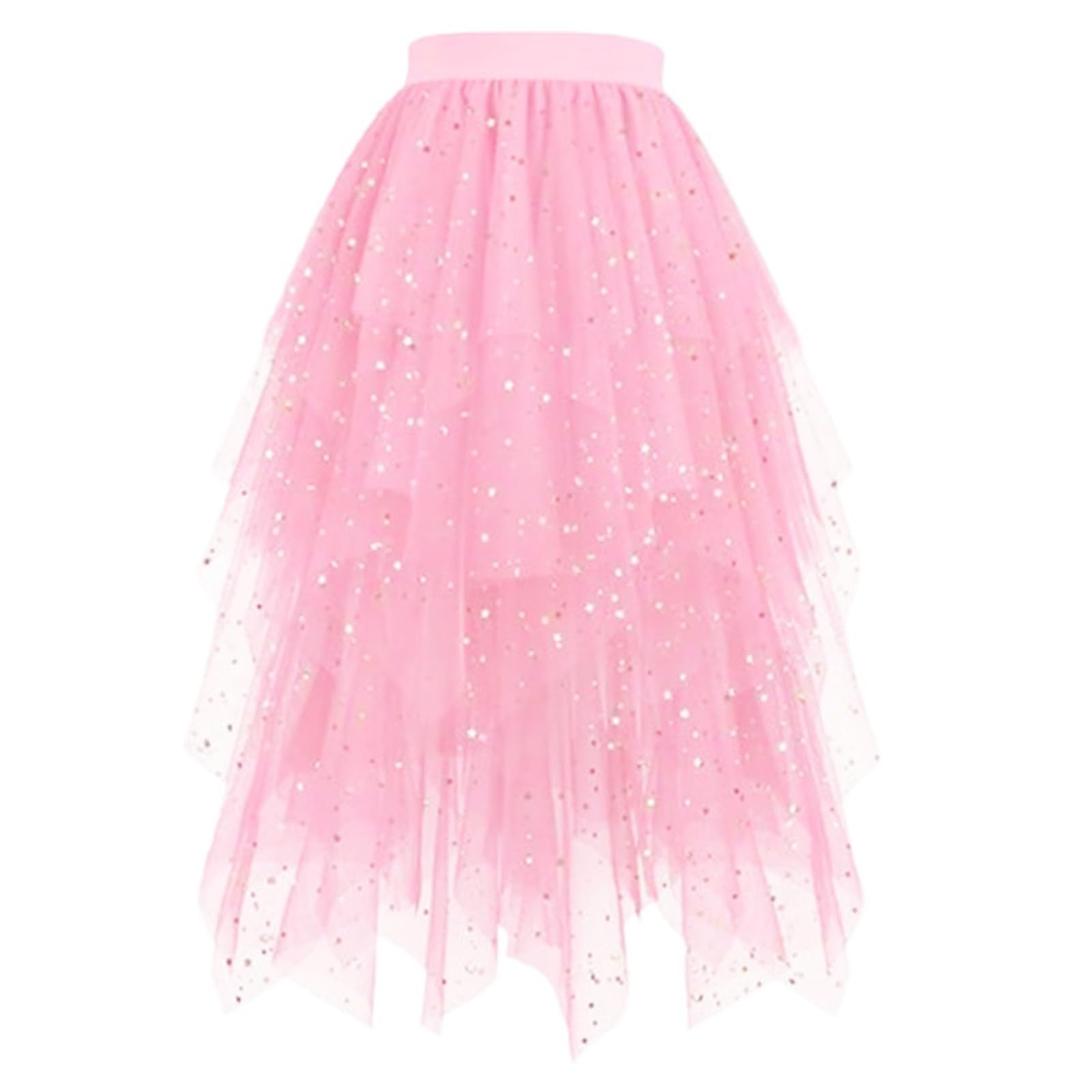 Tulle Skirt Women's Tulle Skirts High Low Layered Puffy Fairy Skirt Tulle Skirts A-line Irregular Midi Long Tutu Skirt with Glitter Sequins Ballet Tutu Prom Party Carnival Costume, #113-Pink Sequins