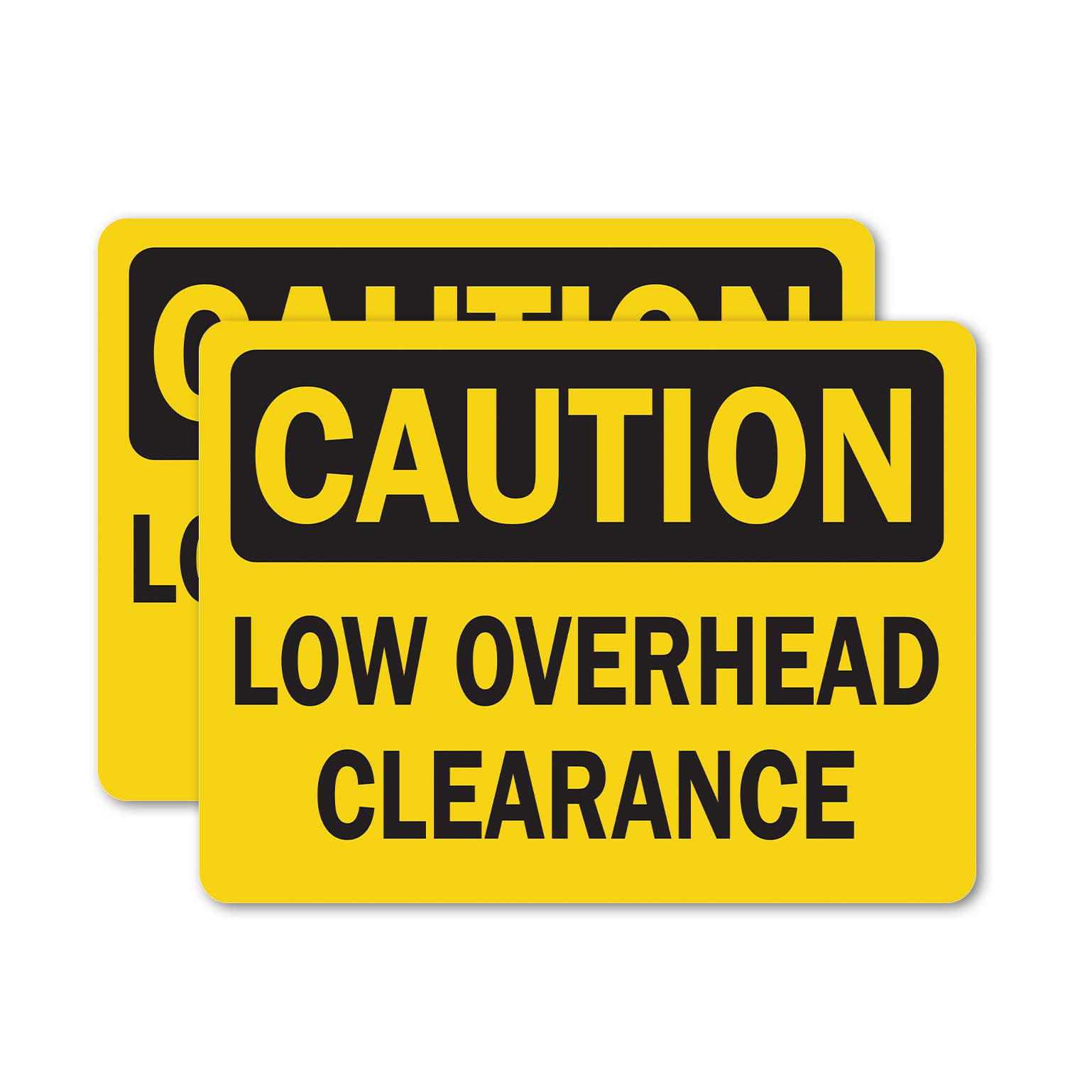 (2 Pack) Low Overhead Clearance OSHA Caution Sign 7 Inch X 5 Inch Vinyl Label Decal Sticker Weather Resistant, UV Protected for Workplace, Business,