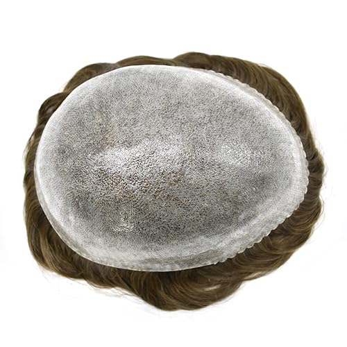 Miniatura 6 de Toupee - Sistema de cabello para hombre, 0.004 in, piel de poliéster completo, para hombres, sistema de reemplazo de cabello humano real, protesis