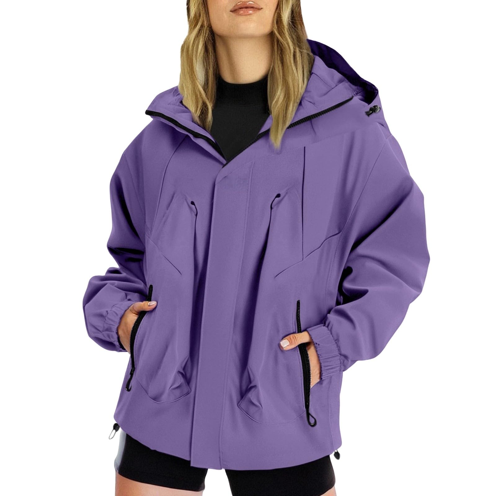 Chaqueta impermeable para mujer ligera y plegable con capucha para protegerte de la lluvia otoñal 8