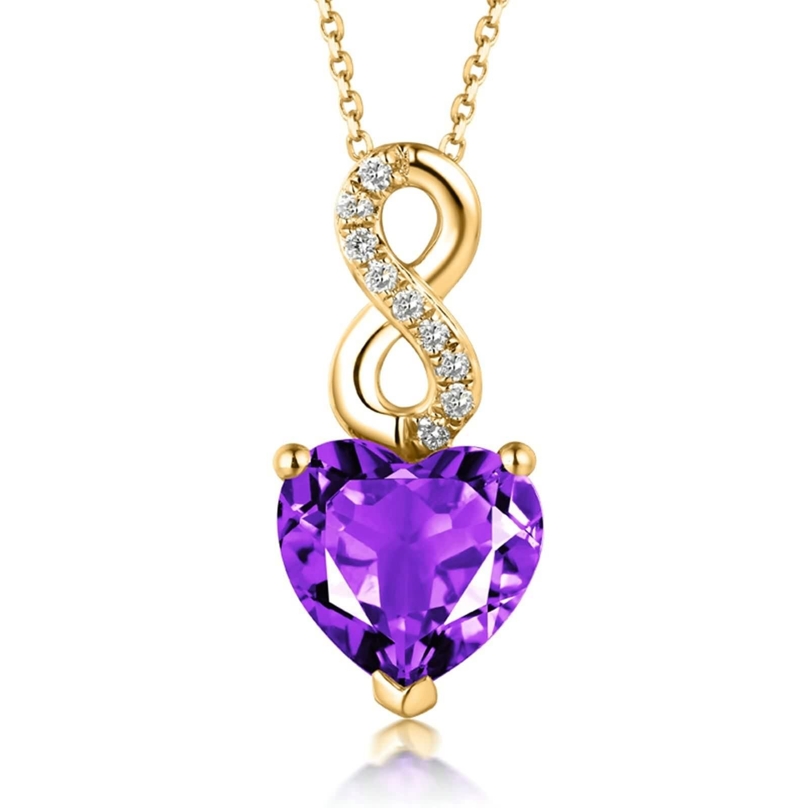 Collares de corazón para mujer, collar de cadena de oro amarillo, diamante citrino, joyería nupcial de moda, Amatista