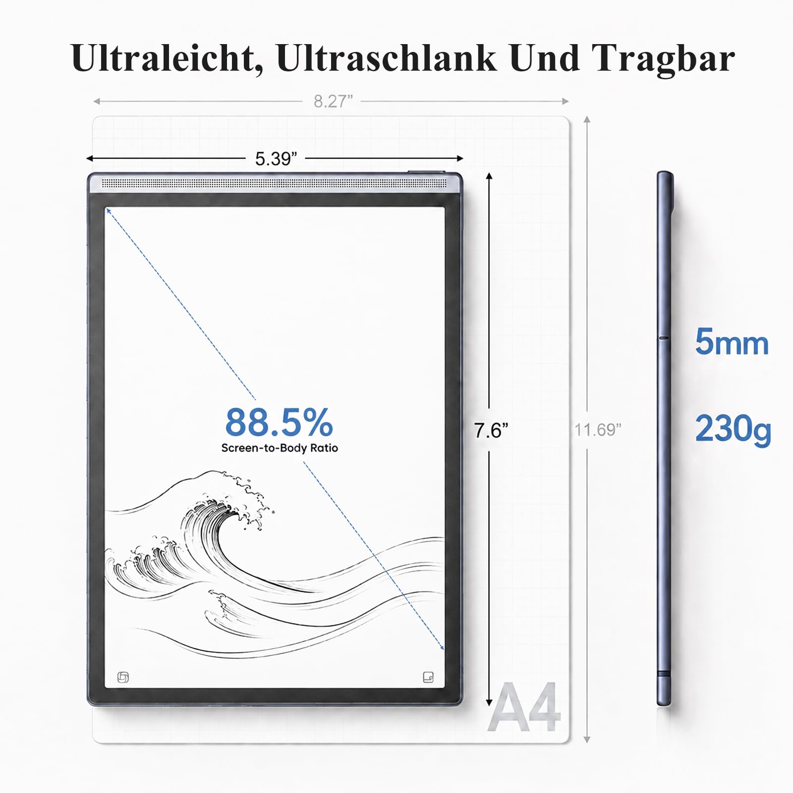 AINOTE Air 2 mit Hülle, 20,8 cm (8,2 Zoll) AI-Note-Taking-Tablet mit 24 Stufen einstellbarem Licht, elektronisches Notizbuch mit Stift, Sprach-zu-Text-Transkription, mehrsprachige