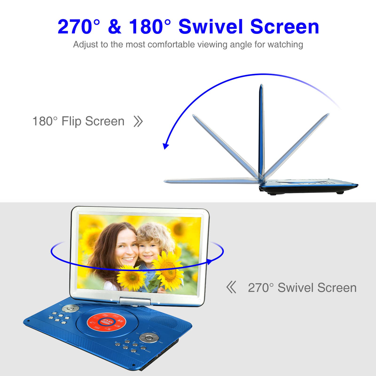 Lecteur DVD 3D Portable - Écran 14,1" avec 1280X800 Pixels - Batterie intégrée - Entrée USB - AV-entrée Sortie