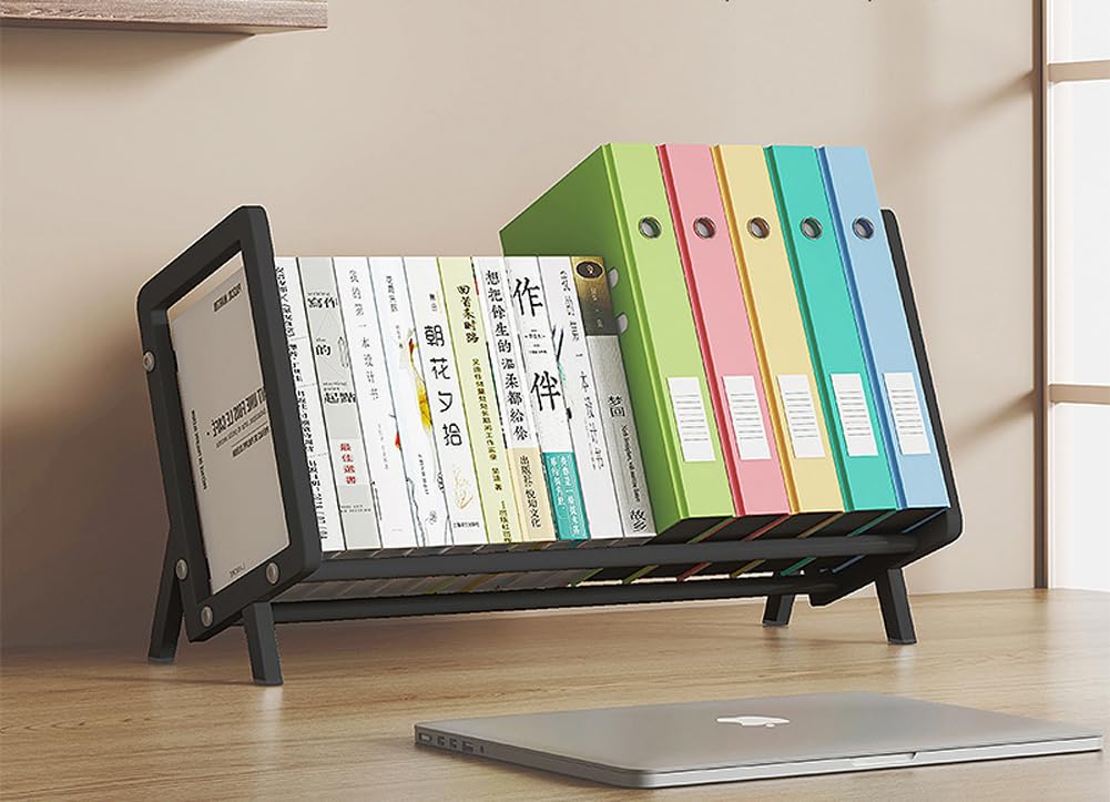 Kippbares Bücherregal aus Metall für Bücher, Dokumentenhalter, Schreibtisch-Organizer, Büro-Tischbuch-Aufbewahrungsregal, tragbarer Zeitschriftenständer, Papierbriefhalter (Weiß, B (50 x 18,2 x 31 cm)