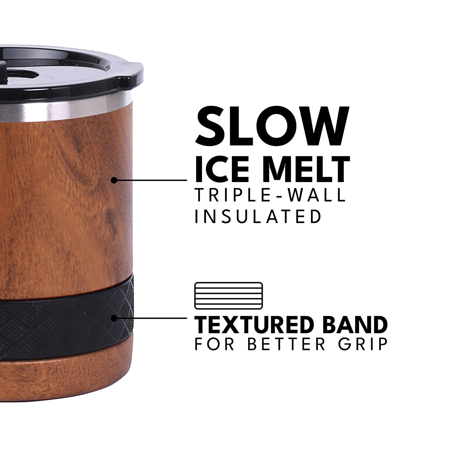 Elemental Recess Lowball - Juego de 2 vasos de acero inoxidable de triple pared de 10 onzas con tapa de Tritan irrompible, vaso de whisky aislado, taza de café aislada para bebidas calientes y frías,