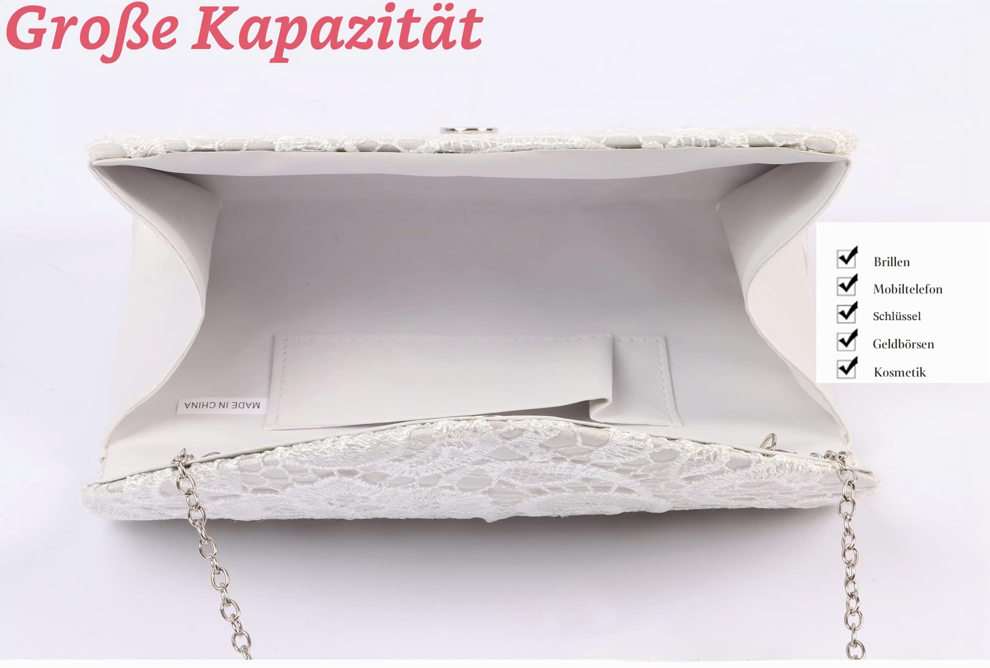 Damen Abendtasche Spitze Clutch Elegant Hochzeit Taschen Umhängetasche Handtasche Satin Bag und Party Ball Abend Handtasche Brauttasche Schultertasche
