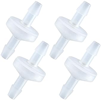 PAGOW 1/4 Inch Check Valve, 4 Packs 6mm PVDF Wear-Resistant One-Way Check Valve for Fuel Gas Liquid Air, Plastic Water Stops Check Valve, Micro Diaphragm Check Valve for Air Intake Feed (6mm, white)