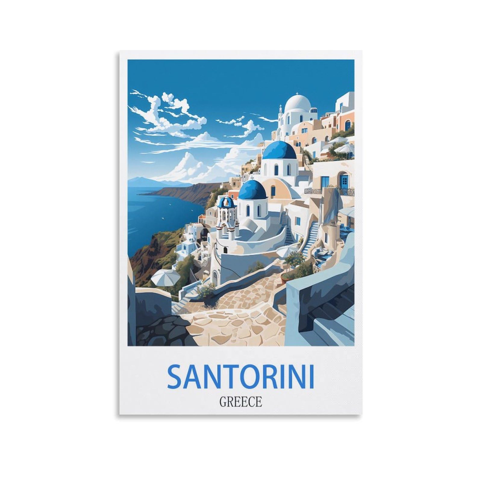 Lnmnjesg Unframe-Style Santorini Greece Vintage Travel Posters 08X12inch(20X30cm) Canvas Painting Wall Art, Wall Decor Pictures Prints For Living Room Bedroom