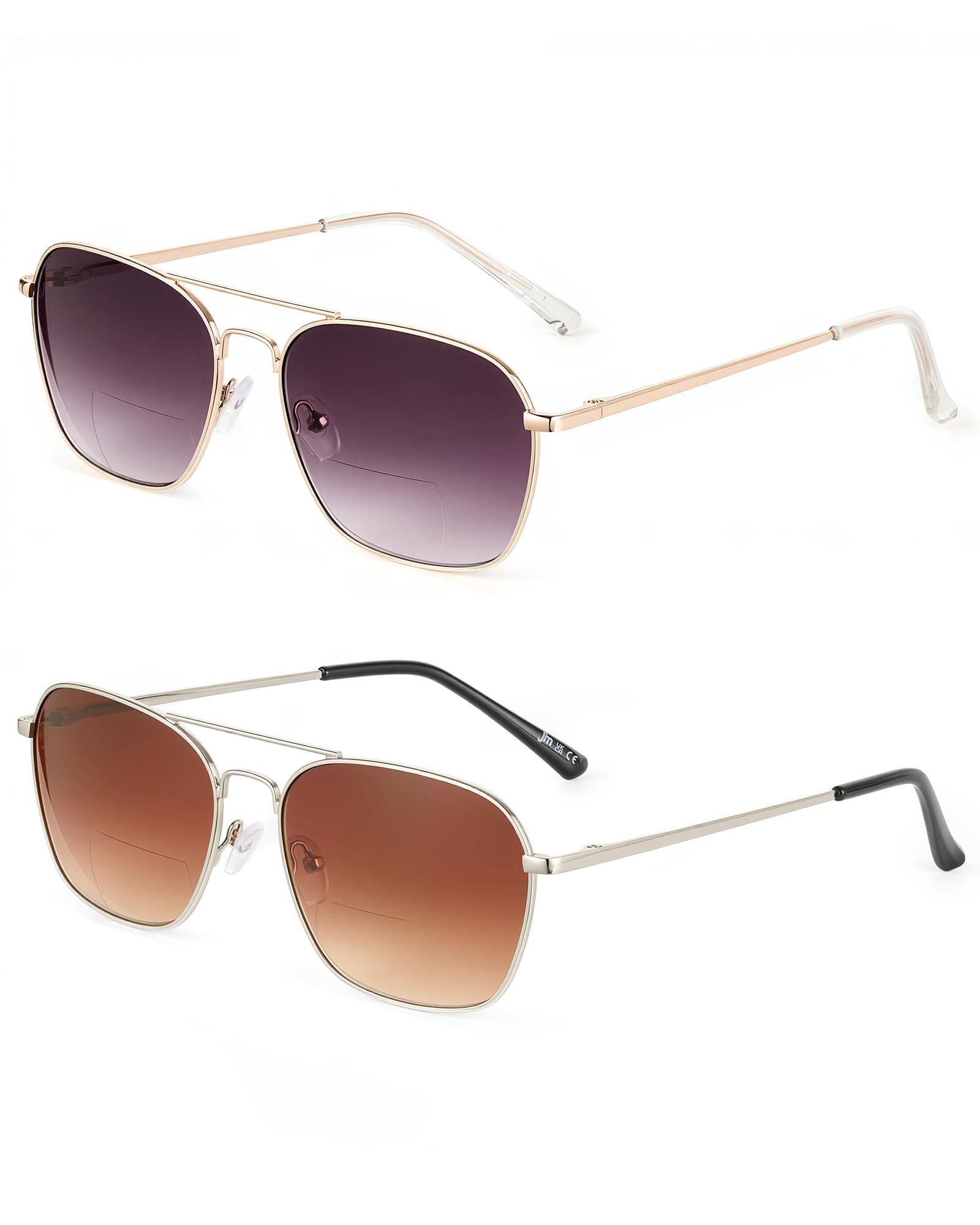 JM 2-Pack Flieger Quadratische Lesebrillen für Damen und Herren, Anti Blaue Lesebrille Leichte