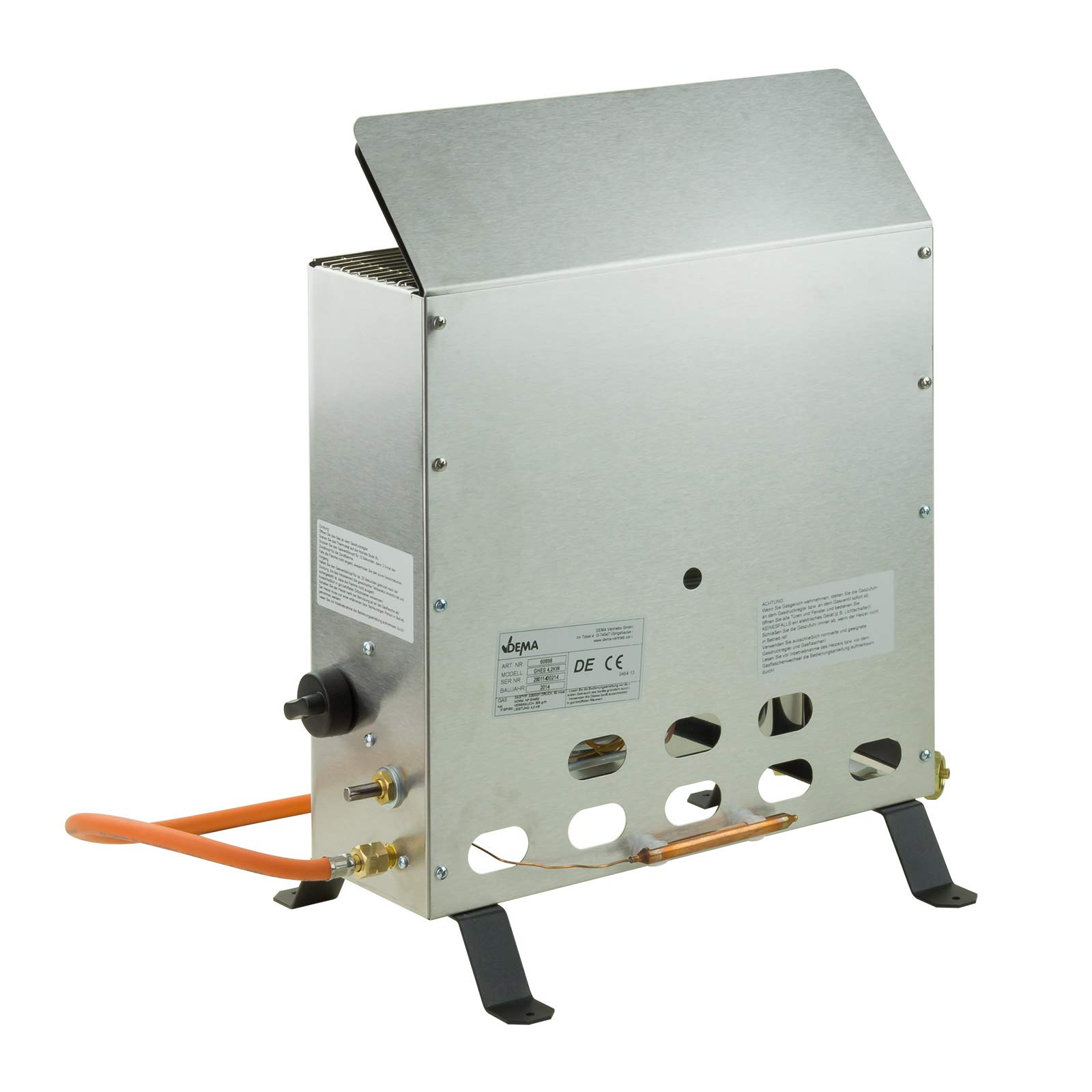 DEMA Gasheizer Gewächshausheizer Edelstahl 4,2 kW – Heizung mit Zubehör für Gewächshaus