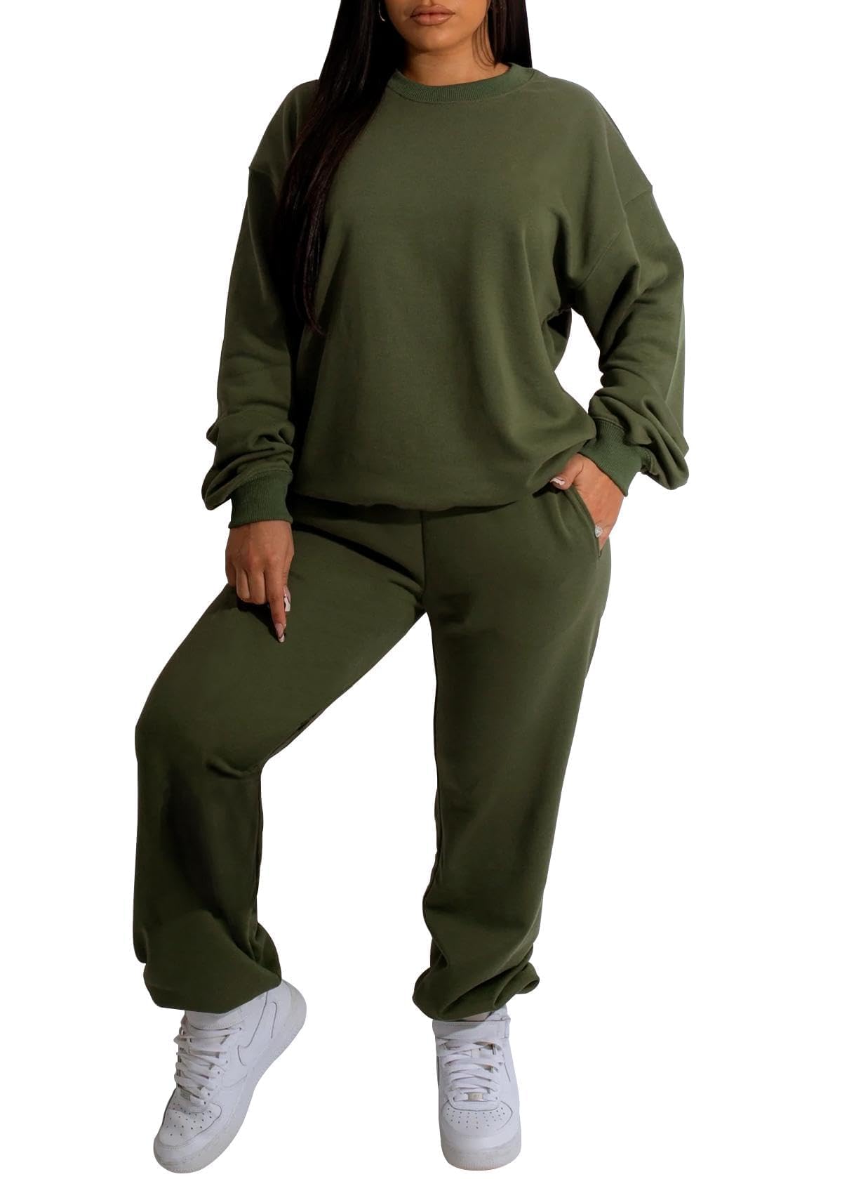 Nimsruc Two Piece Outfits For Women Sweatsuits Sets Casual Long Sleeve Pullover Pocket Jogging Suits Matching Clothing