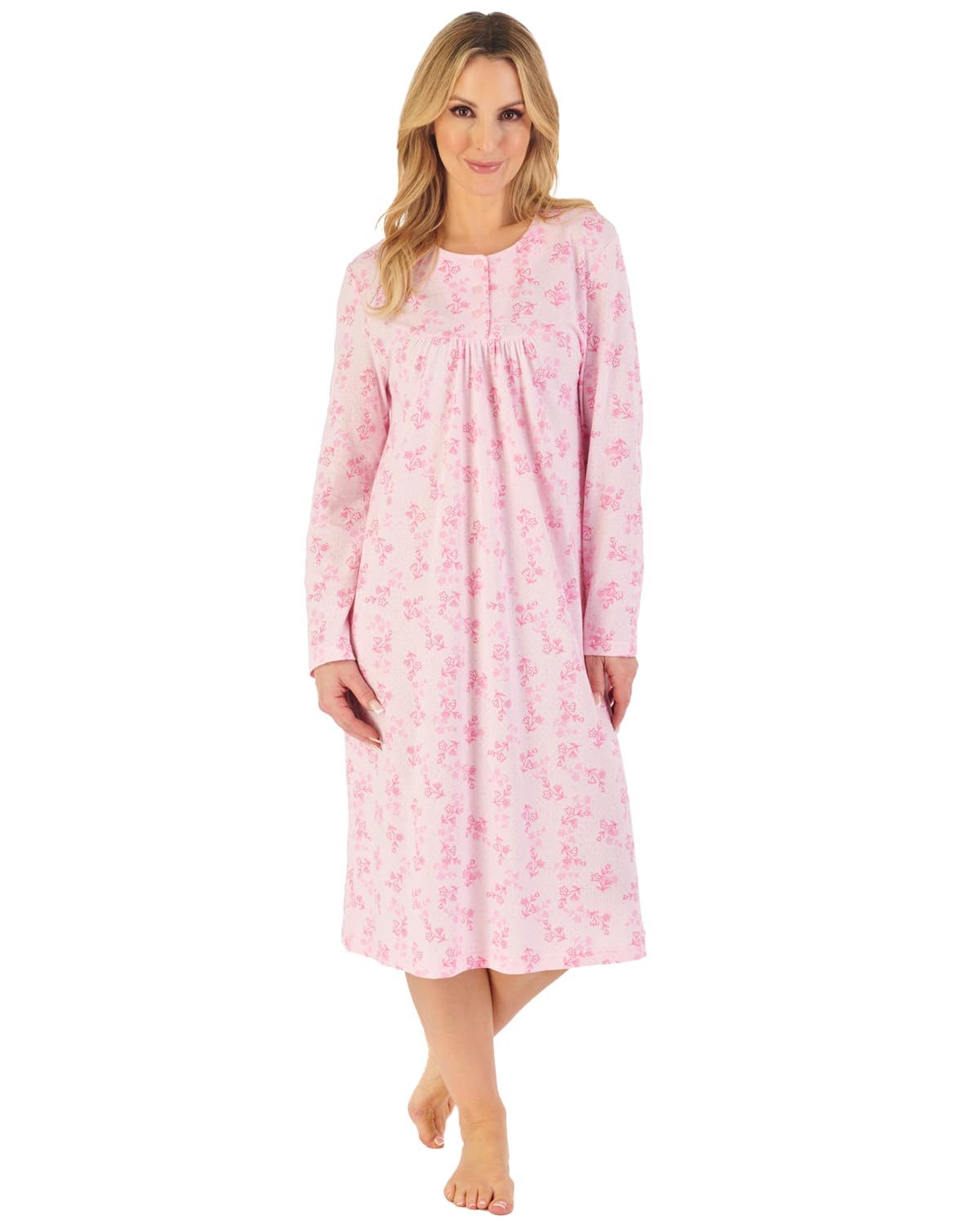 Slenderella Long Sleeve Jersey Nightie ND06106 Pink 10-12