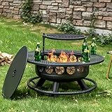 Fire Pit with Cooking Grill,Outdoor Wood Burning BBQ Firepit with Lid, 3-in-1 Outdoor Fire Pit for Backyard Deck Bonfire Patio Picnic