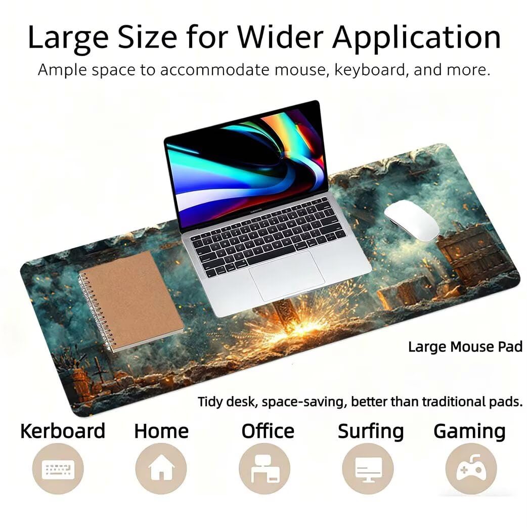 Lpfieonn Religion Großes Schreibtischunterlage, XXL Schreibtischunterlagen, Landschaft XXL Wasserdicht Gaming Mousepad mit Vernähter Rand und Rutschfeste Gummibasis, für Hause/Büro 120x60cm PF-1781