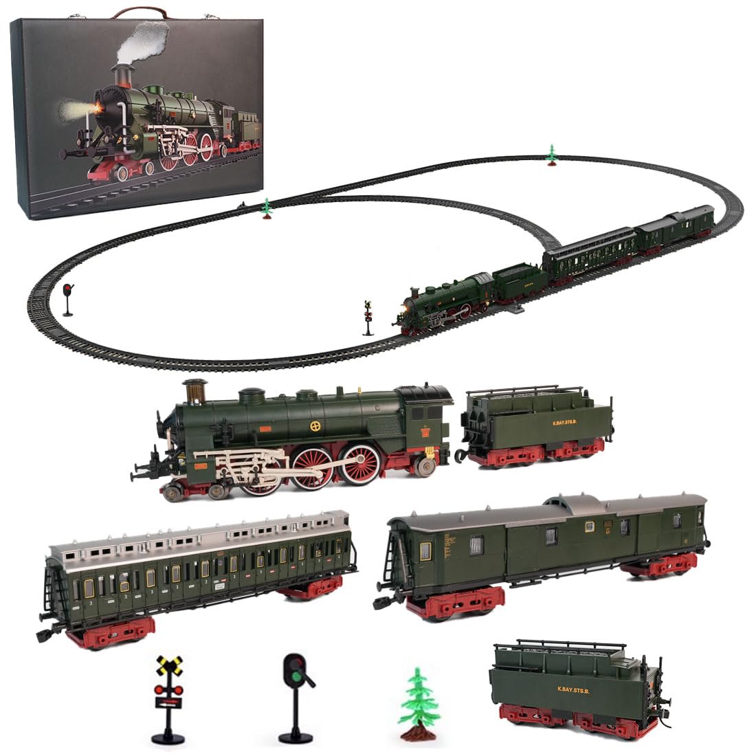 Legierung Modelleisenbahnset Für Erwachsene, Vintage-Weihnachtszugmodell Mit Schlitten Und Langer Schiene, Modell 22920/Dunkelgrün