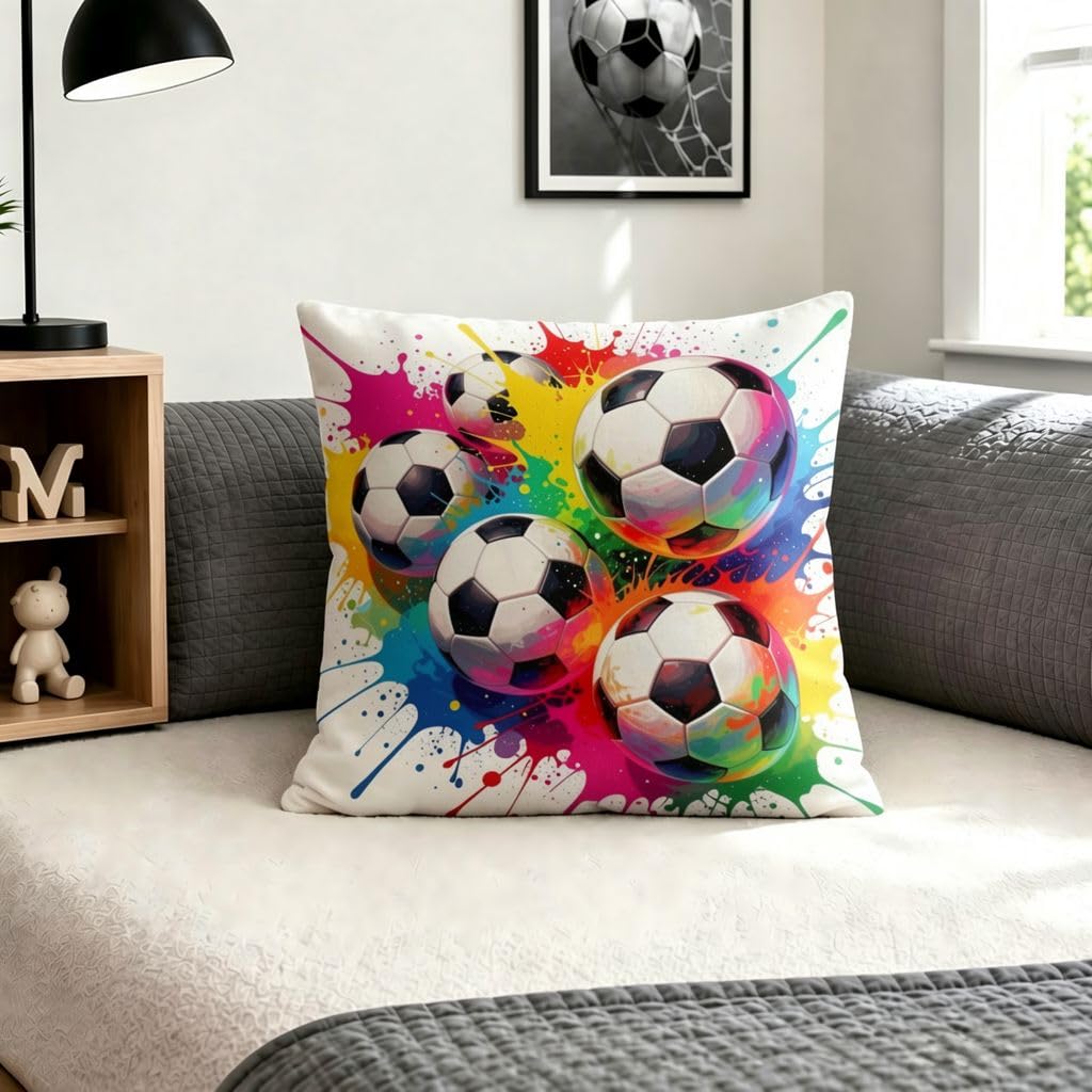 Rainbow Graffiti Soccer Throw Pillow Covers Decorative Cushion Covers-14x14