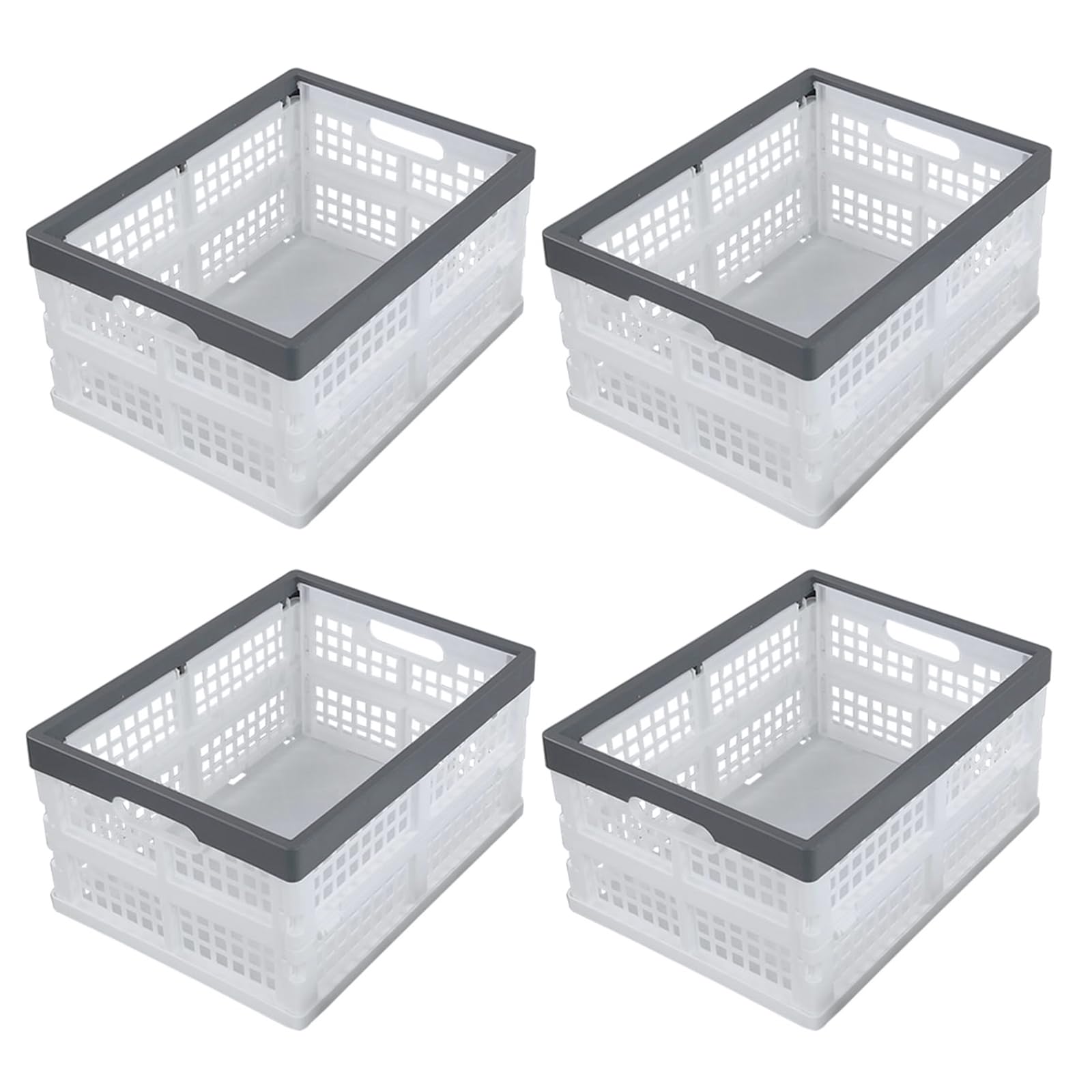 Nihenok 15 L 4-Pack Plastic Folding Storage Crate, Stackable Collapsible Milk Crates for Pantry, Freezer, Cartrunk