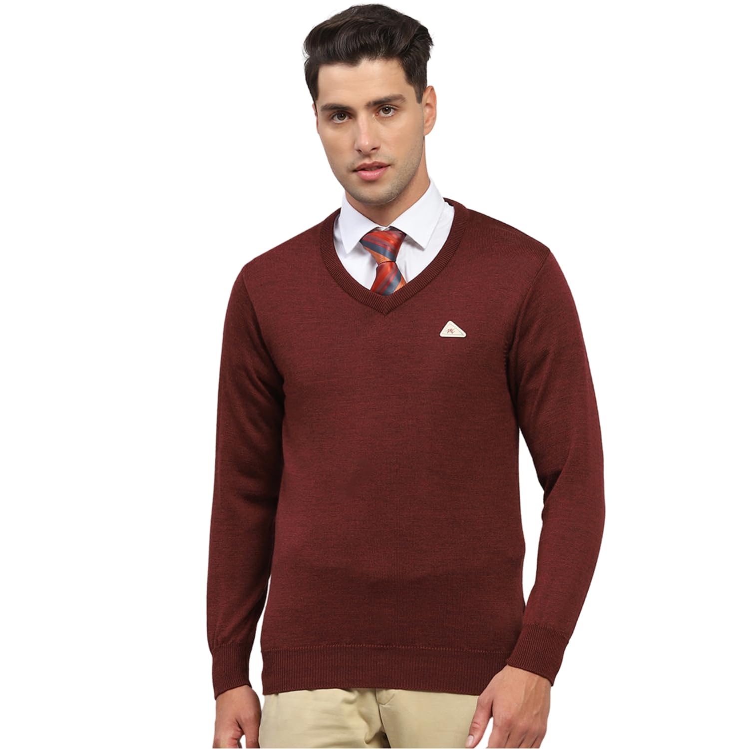 Mens Solid Beige V Neck Full Sleeve Pullover | Warm Woolen Pullover for Men | Soft Comfortable Knitted Winter Wear Sweater for Men's