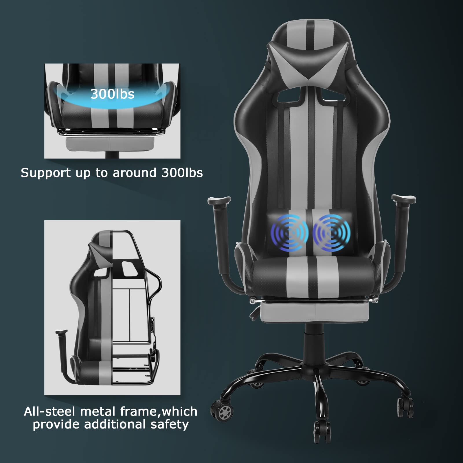 Ferghana Gaming Chairs Grey with Footrest,PC Gaming