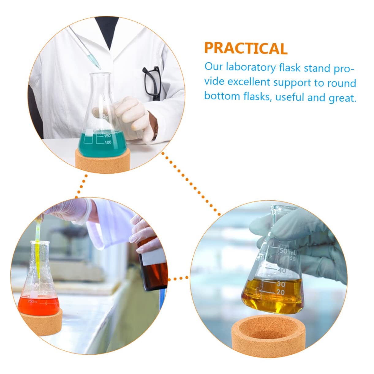 VILLFUL Flask Holder Laboratory Flask Cork Ring Laboratory Flask Mat Holder Flask Cork Ring Holder Flask Round Holder Flask Base Holder Flask Cork Mat Experimental Flask Stands Cork Rounds