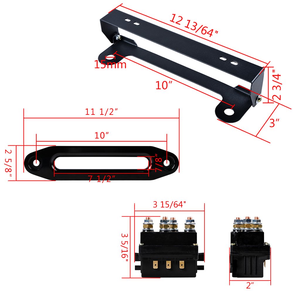 AMOPACORP 10 inch Anodized Hawse Fairlead with 254mm Flip-Up License Plate Holder with 12V 500A Winch Solenoid Relay (Black)