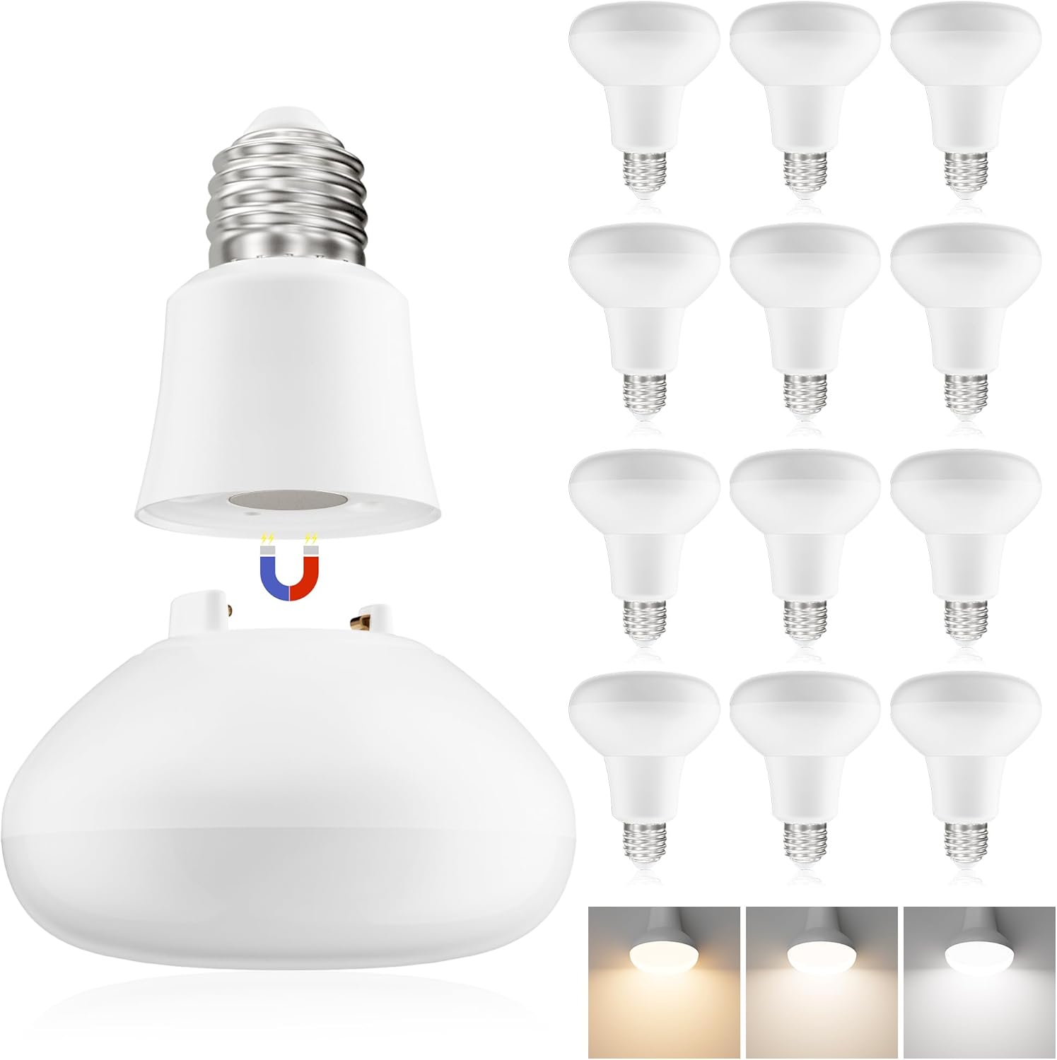 SCOPOW BR30 LED Flood Light Bulbs - 12 Pack 65W 1000LM Indoor Flood Lights, E26 Base, 3 Color Temperature Dimmable Recessed Lights with Detachable Lamp Head, for Home
