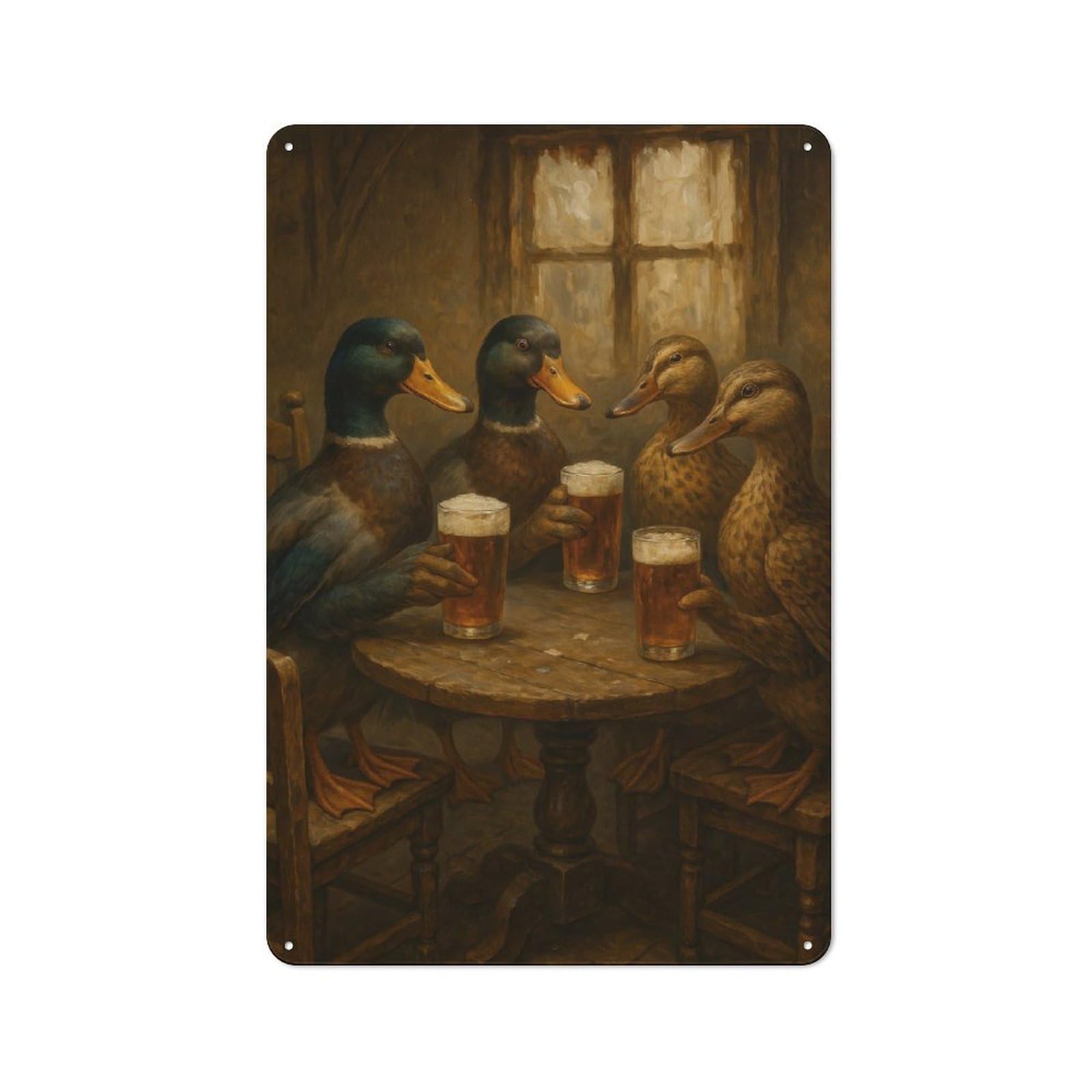 Junmoney Ducks Drinking Beer At A Table Tin Sign With Design 30X20cm, Vintage Shed Wall Decor For Greenhouse, Garden Room, Cafe Or Entryway