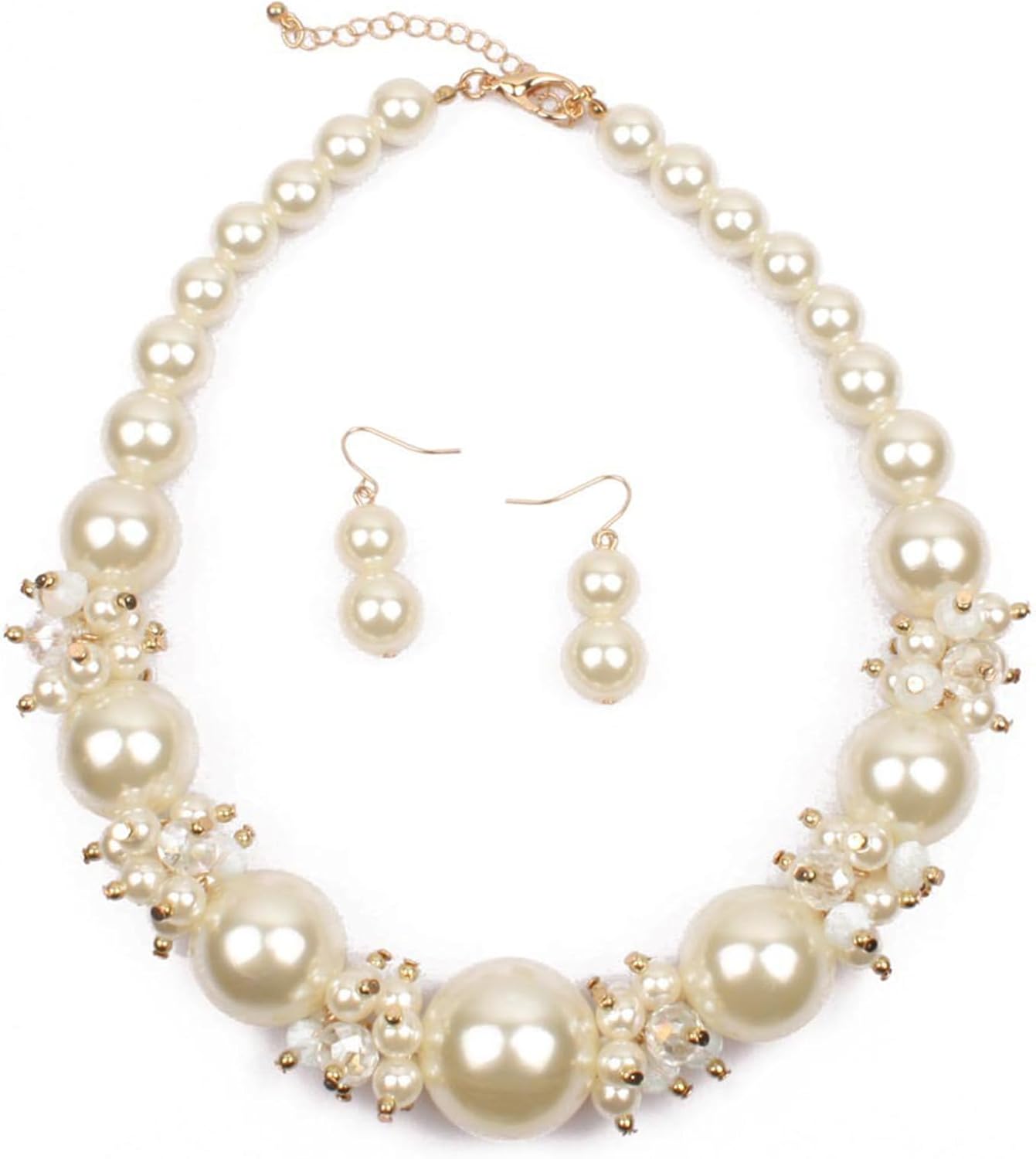 Dcfywl731 Pearl Necklace and Earring Set Pearls Jewlery Sets for Women Bridesmaid Jewelry Set Chunky Statement Big Large Pearls Choker Costume Jewelry for Women Wedding Jewelry for Brides - Image 8