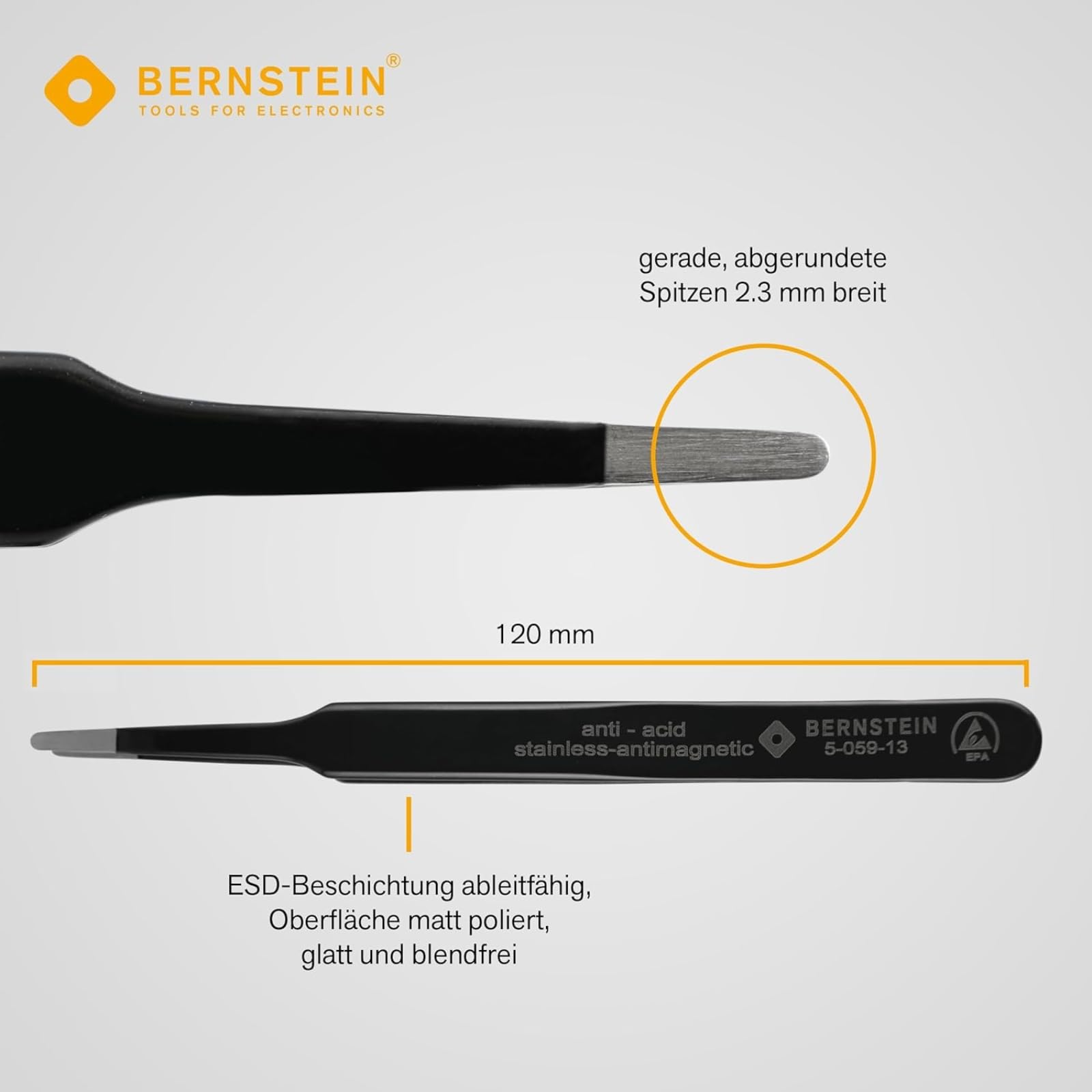 BERNSTEIN ESD Pinzetten Set 6 tlg. | Präzisionspinzette spitz gebogen, entgitterwerkzeug plotter, löt zubehör, bastelpinzette, pinzette modellbau