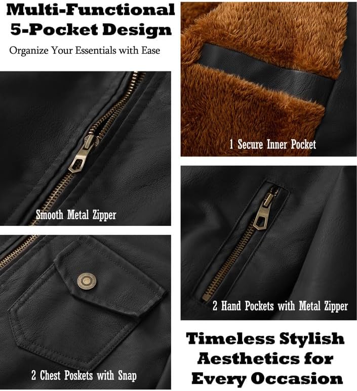 KVE Boy's Faux Leather Jacket Windproof Fleece Lined Warm Winter Coat Kids Bomber Outerwear PU Motorcycle Hooded Jacket - Image 7