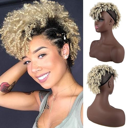 Aisaide Cola de caballo afro Mohawk, extensión de cola de caballo corta y rizada, moño de pelo sintético Mohawk con flequillo, extensiones de