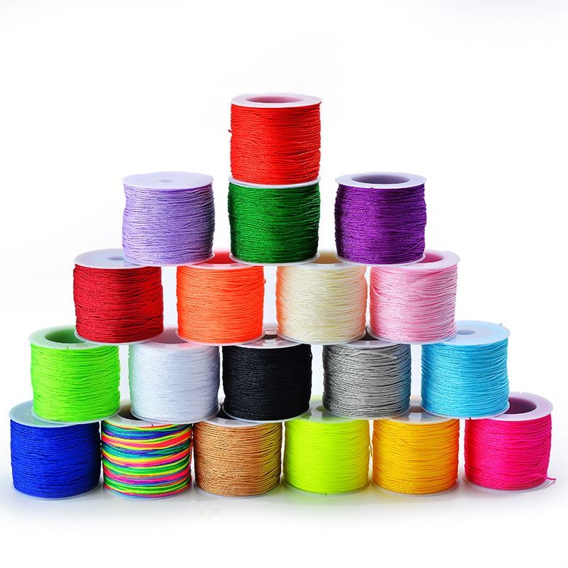 1Roll 0.8Mm Satin Rattail Cord Nylon Trim Cord Chinese Knot Macrame Beading Kumihimo Jewelry Bracelet Braided String for Women - (Color: Light Coffee)