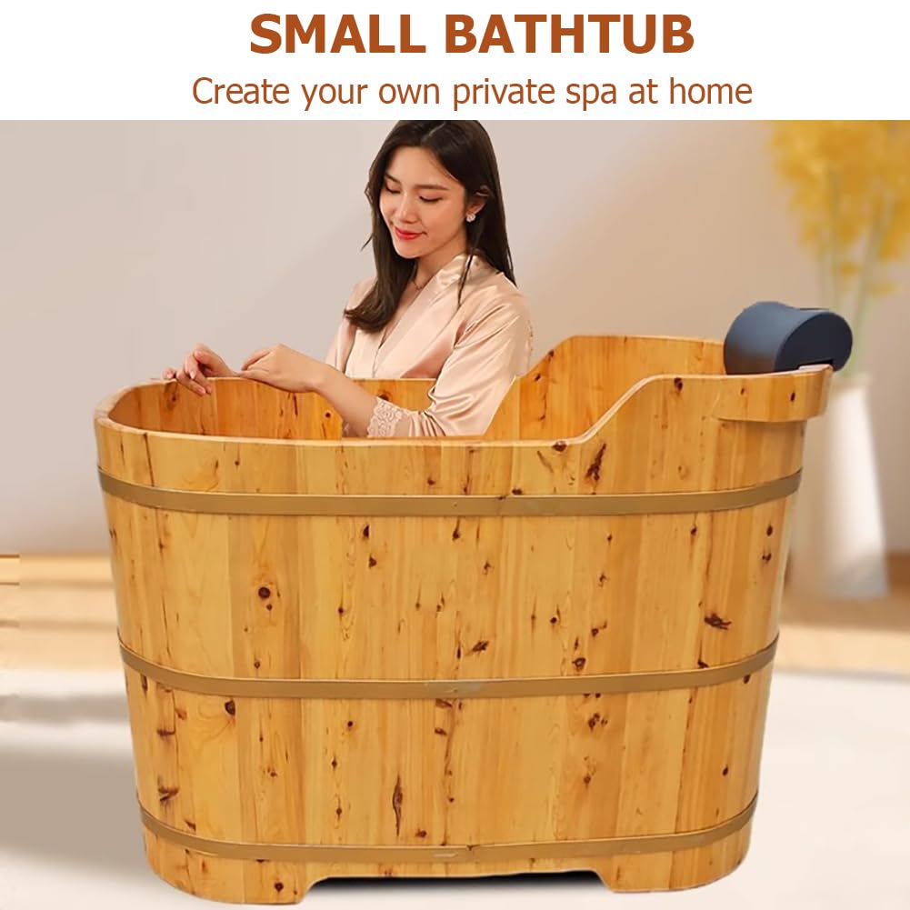 Bañera Pequeña De Madera Independiente, Hecha A Mano, Japonesa, Profunda, Con Asiento De Madera, Almohadas Y Desagüe. Bañera De Madera Maciza Estilo Spa,1m/3.3ft