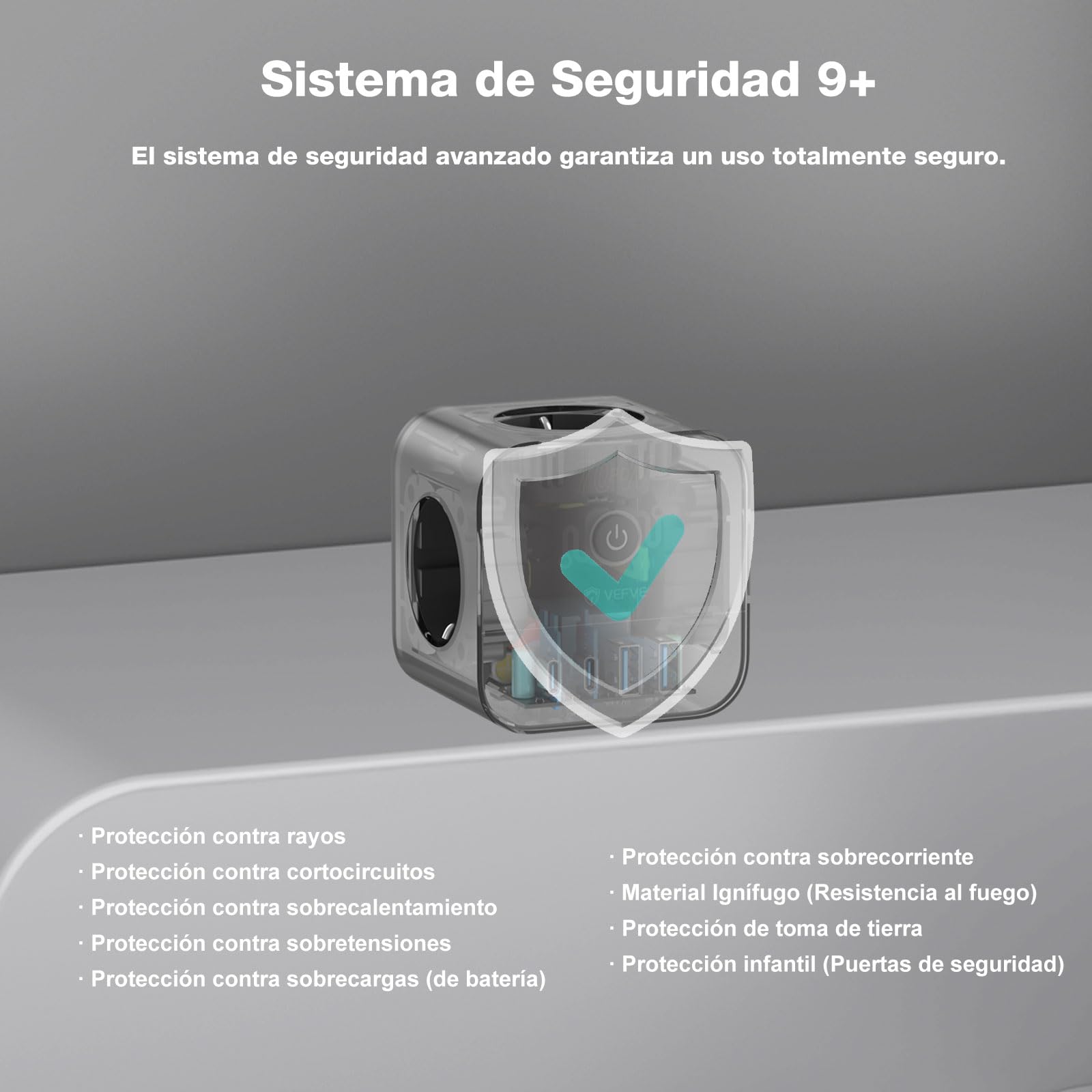VEFVE Cubo Regleta 70W GAN, Cargador Rápido USB C, Ladrón Enchufes 7 en 1 con Interruptor, Compatible con iPhone 17, Galaxy S26, MacBook, Cable 5m, Blanco