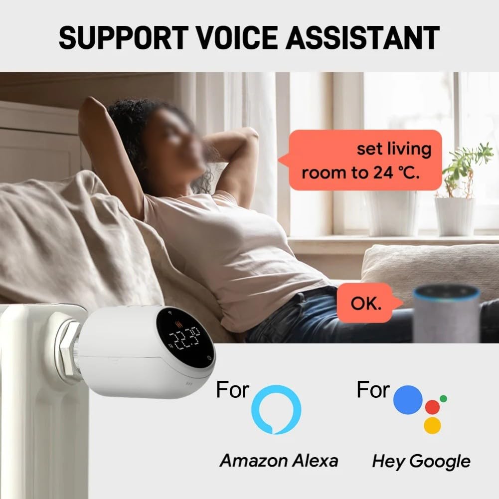 Valvola termostatica per termosifoni Smart TRV con WiFi, compatibile con app Tuya per Smart Life e per Alexa Voice Control, pianificazione a 6 periodi, blocco bambini, display girevole per