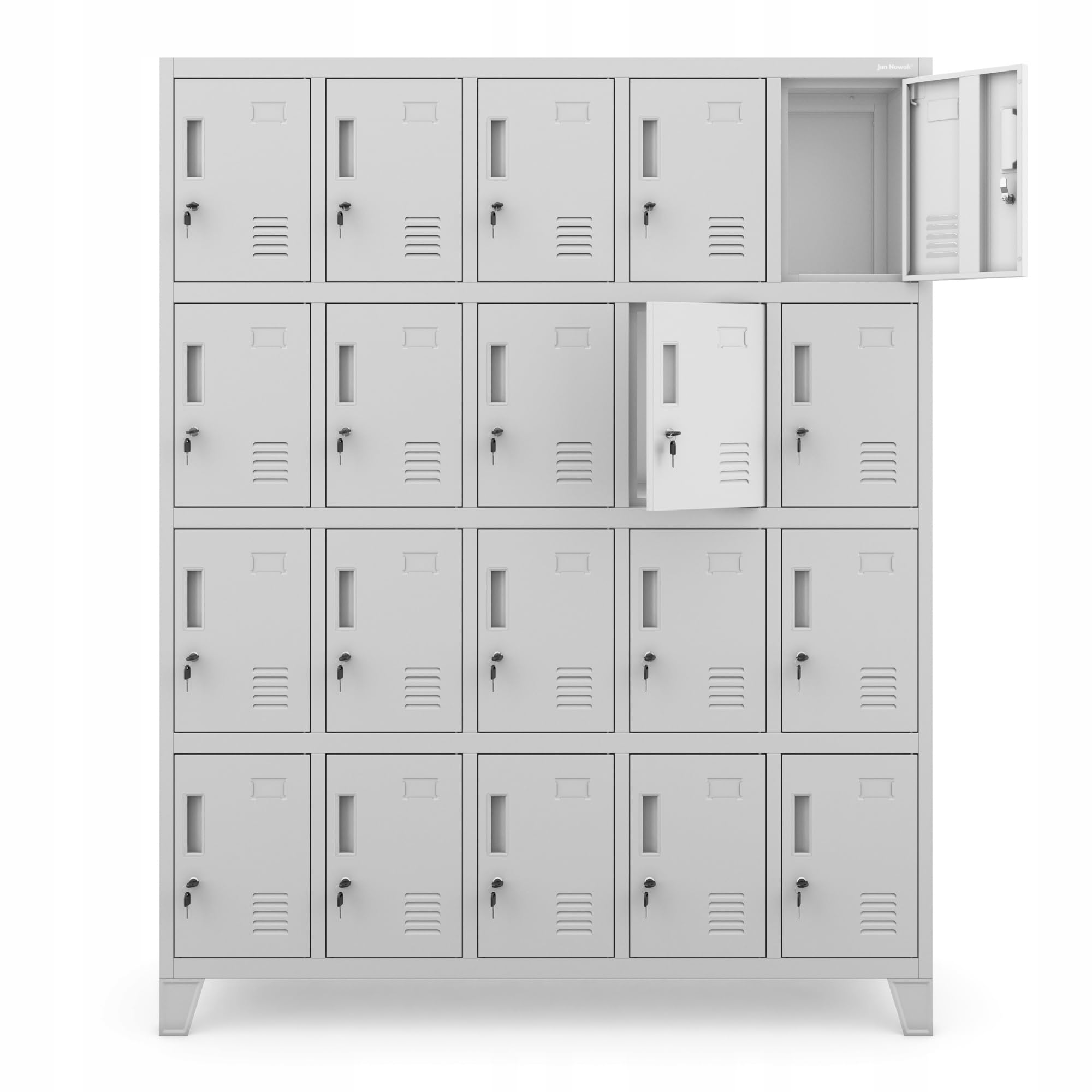 Jan Nowak Domator Armadietto spogliatoio Armadio metallico con 20 Scomparti Fessure di ventilazione Rivestimento in polvere 172 cm x 136 cm x 45 cm (Grigio)