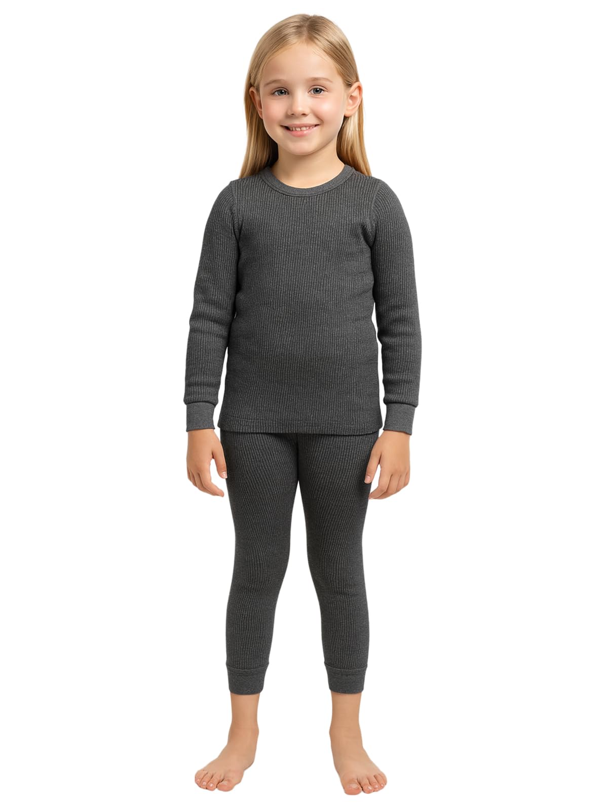 Lux Cozi HEATEK Girl's Black Melange Round Neck Full Sleeves Thermal Top and Bottom Set | Thermal Set for Girls | Style - 555-picture-18