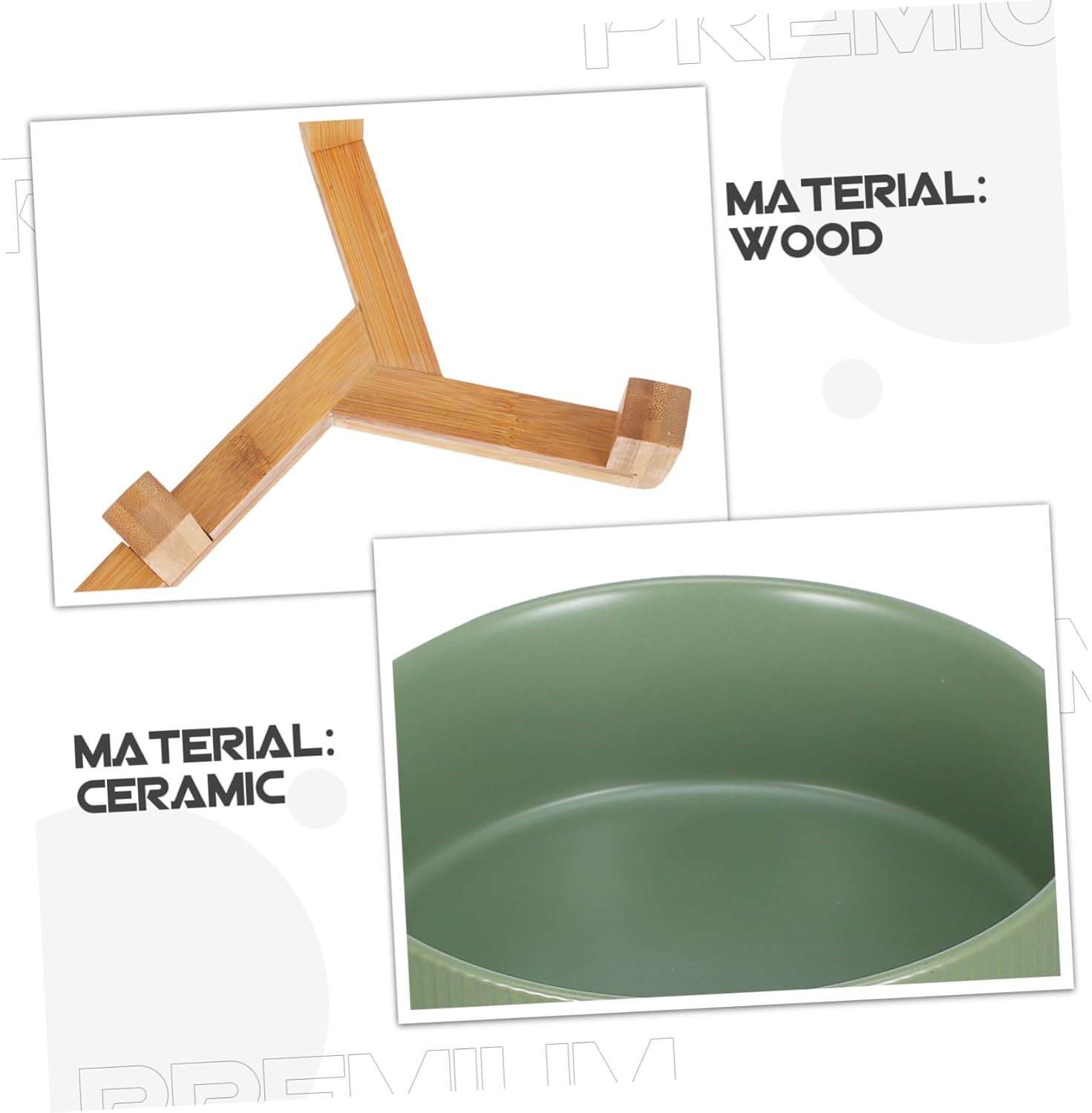 MERRYHAPY 1Set Ceramic Raised Dog Bowls with Wood Stand Elegant Pet Food Water Dishes Smooth Edges for Cats Dogs Stable and Stylish Design for Home Decor