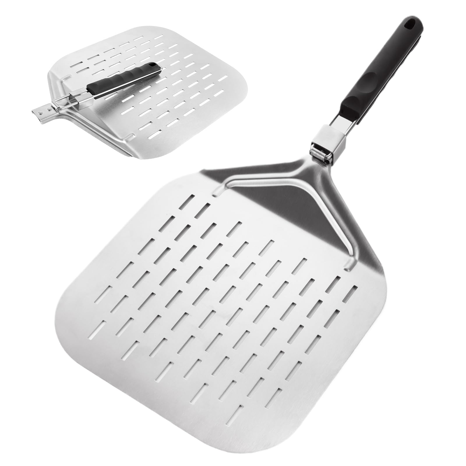 Pizzaschieber Edelstahl, 32,7 x 6 x 42,5 cm Faltbar Pizzaschaufel Perforiert, Silbrig Pizza Schieber für Pizza, Brot, Hausgemachtes