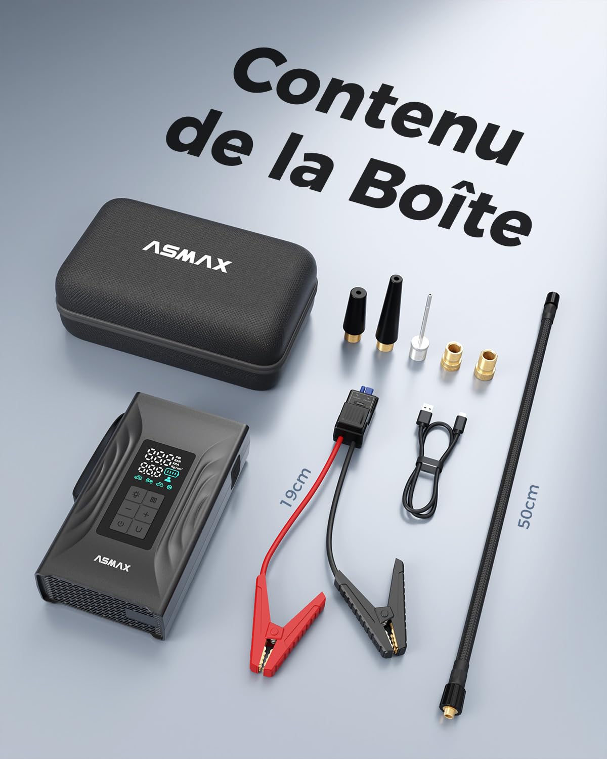 ASMAX Arrancador de Baterias de Coche 4000A, Compresor de Aire 150PSI, Arrancador de Coche 12V Para 9L de Gasolina o 8L de Diésel, Booster Con Pantalla LCD Grande, Para Coche/Camión/Moto - T20