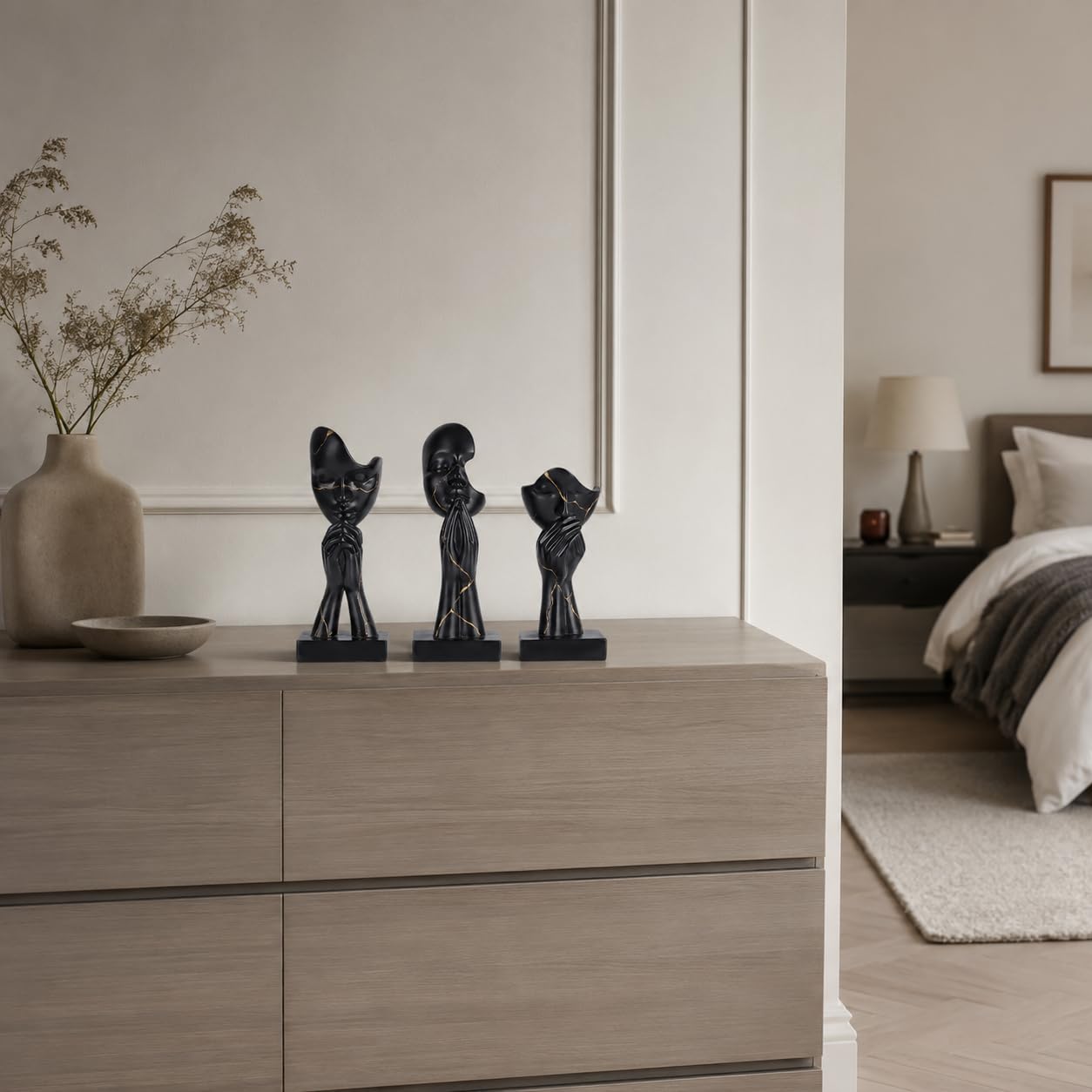 Gebetshände, Kunstharz-Statue, 3-teilig, abstrakte Kunst-Skulptur-Set | Betende Hände, Dekoration, modernes Regal, Tisch-Bücherregal, Wohnzimmer, Büro, 3-teiliges Set