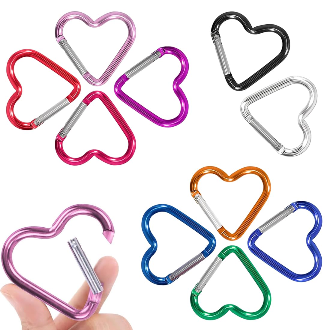 10 Pezzi Moschettoni a Forma di Cuore in Alluminio Leggero e Robusto per Campeggio Pesca Escursionismo Viaggi Portachiavi Accessori Estivi Sicuro