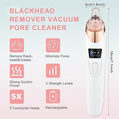 Miniatura 3 de Aspiradora removedor de puntos negros, extractor profesional de puntos negros para cara con 3 niveles de succión ajustables, limpieza de poros