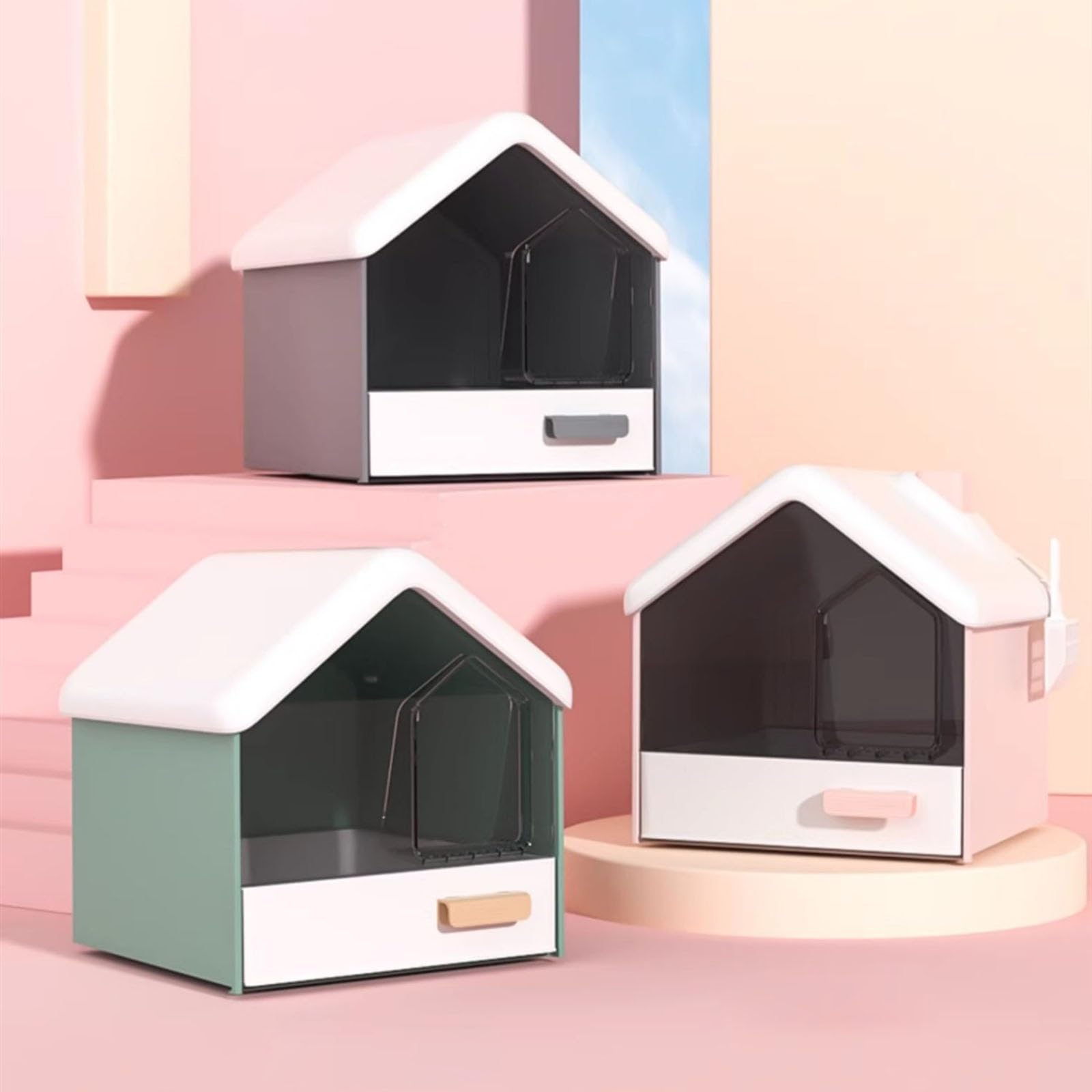 Exclusivo para Gatos y Perros Bandeja de Arena for Gatos con Capucha Gigante, Bandeja for for privacidad y for Mantener la adentro, portátil, fácil Limpiar para Interiores(Green)